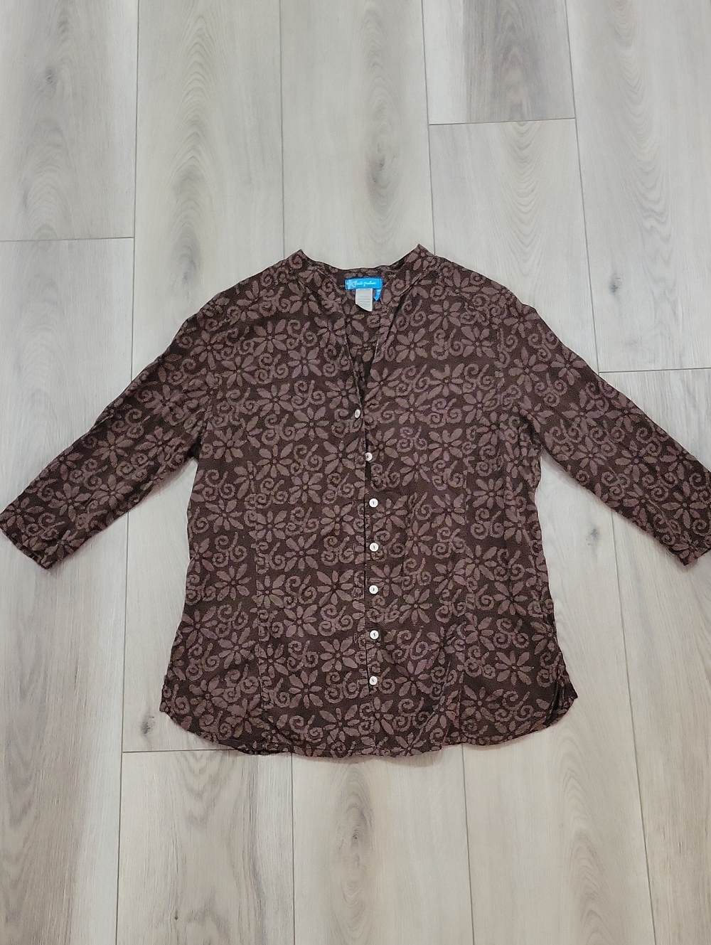 fresh produce Brown Floral Button-Front Shirt